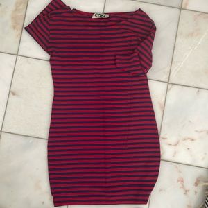 Red/navy striped knit dress